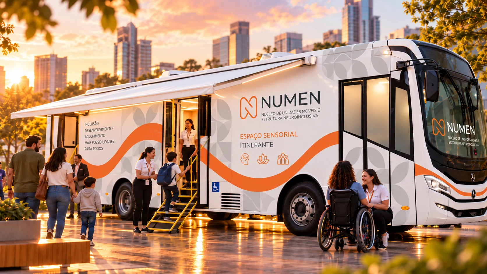 NUMEN Ônibus com vidros foscos e interior humanizado