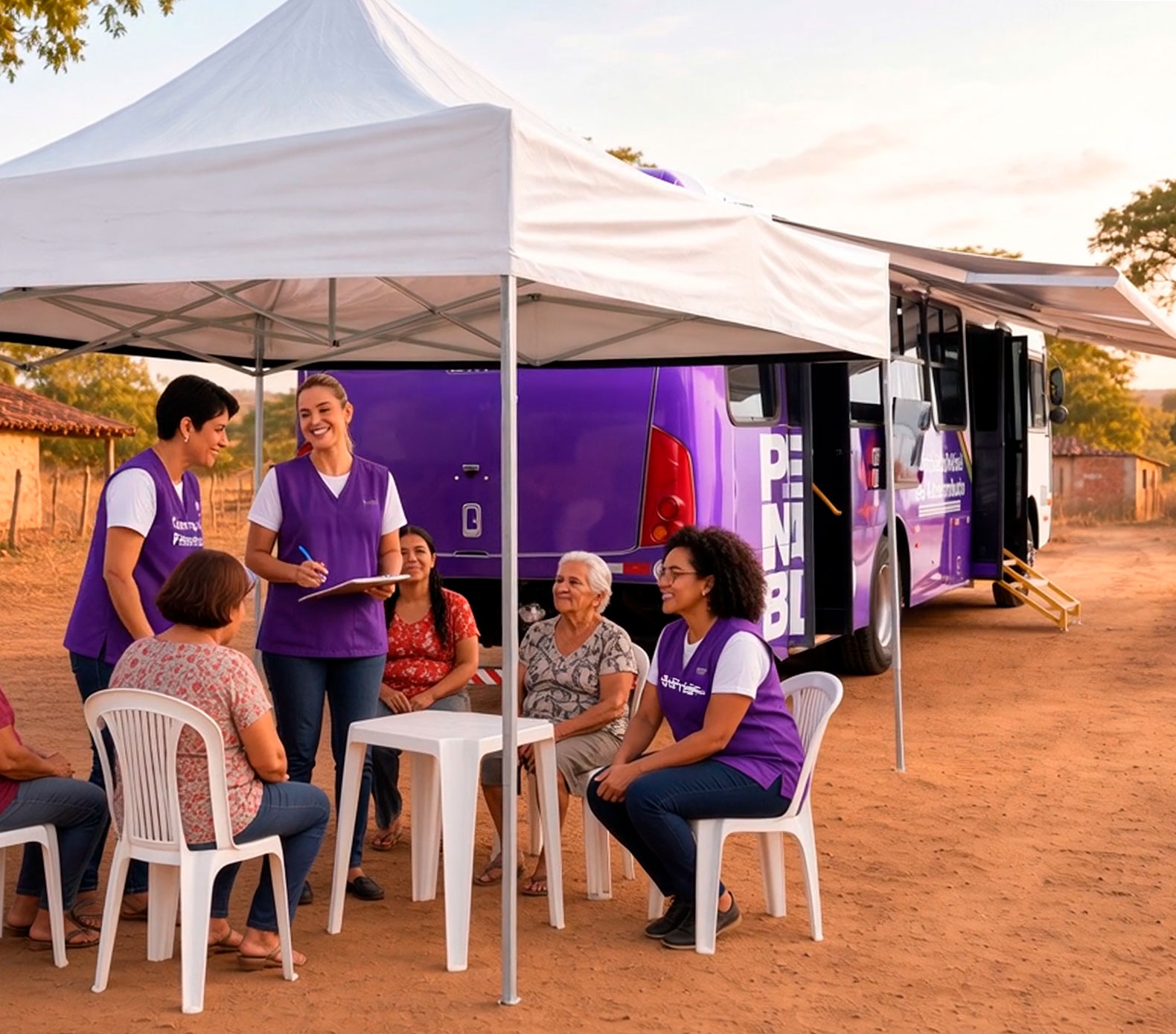 Mobile unit in operation in the field, with a medical tent next to it